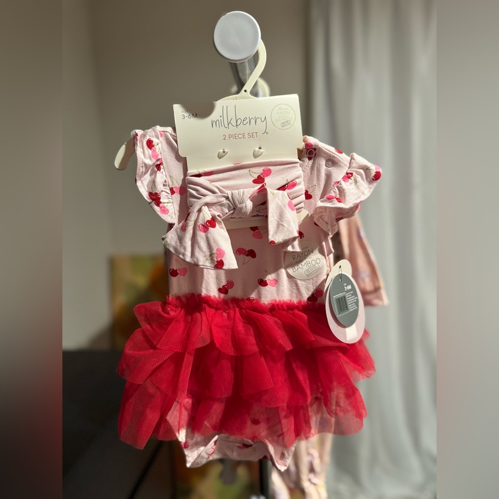 Milkberry Bamboo Cherry Heart Print Set